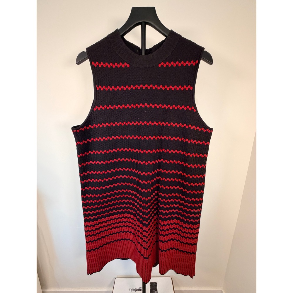 NIC+ZOE Black Red Textured Knit Sleeveless Mock Neck Shift Dress Large